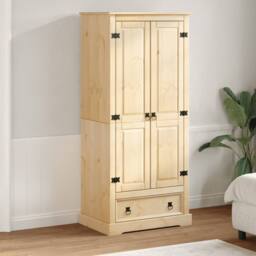Berkfield Home Wardrobe Corona 76x50x170 cm Solid Wood Pine in Light Tan - Size: 76 x 50 x 170 cm - thumbnail 3