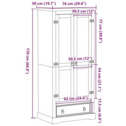 Berkfield Home Wardrobe Corona 76x50x170 cm Solid Wood Pine in Light Tan - Size: 76 x 50 x 170 cm - thumbnail 9