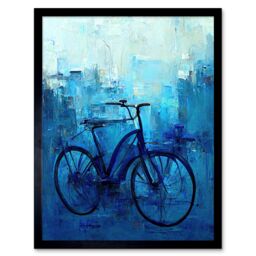 "Artery8 Wall Art Print Single Blue Bicycle Modern Art Framed in Black - Size: W12"" x H16""" - thumbnail 1