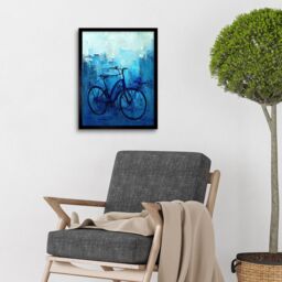 "Artery8 Wall Art Print Single Blue Bicycle Modern Art Framed in Black - Size: W12"" x H16""" - thumbnail 2