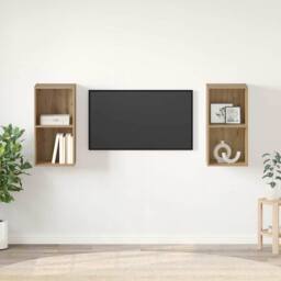 Berkfield Home Wall TV Cabinet 2 pcs Artisan oak 37 x 37 x 72 cm in Brown - thumbnail 2