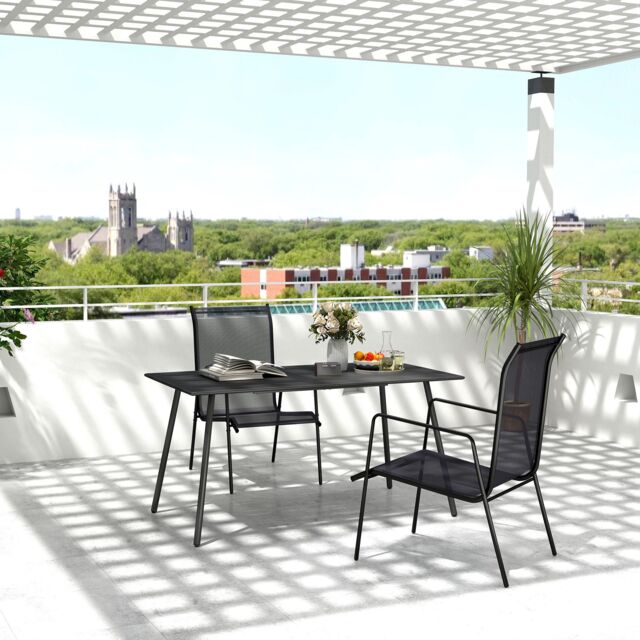 OUTSUNNY Garden Table for 6 Person with Slat Top, Steel Frame, Black - image 1
