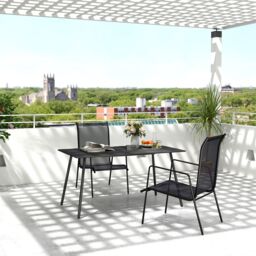OUTSUNNY Garden Table for 6 Person with Slat Top, Steel Frame, Black - thumbnail 1