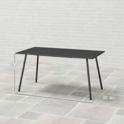 OUTSUNNY Garden Table for 6 Person with Slat Top, Steel Frame, Black - thumbnail 3