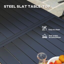 OUTSUNNY Garden Table for 6 Person with Slat Top, Steel Frame, Black - thumbnail 6