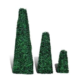 Berkfield Home Set of 3 Artificial Boxwood Pyramid Topiary in Green - thumbnail 2