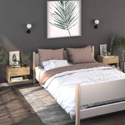 Berkfield Home Wall-mounted Bedside Cabinet Sonoma Oak in Brown - thumbnail 3
