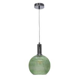 First Choice Lighting Set of 2 Betchley - Green Ribbed Glass Globe Chrome Deco Pendants - thumbnail 2