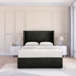 "Sloomy Devonshire Dumfries Wingback Bed Set, No Drawers & 54"" Floor Standing Headboard in Black - Size: King" - thumbnail 2