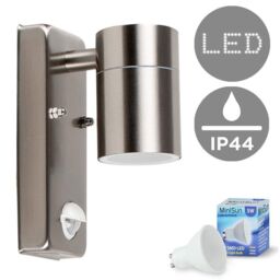 ValueLights Barrow PIR Silver IP44 Outdoor Wall Downlight with 5w LED Bulb - thumbnail 1