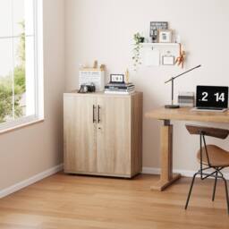 Moderna 2 Door Locking Office Storage Cabinet Wooden Filing Cupboard Oak in Brown - thumbnail 7