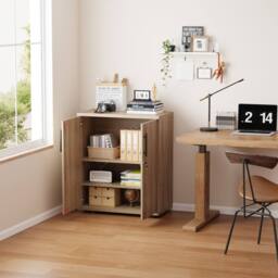 Moderna 2 Door Locking Office Storage Cabinet Wooden Filing Cupboard Oak in Brown - thumbnail 6