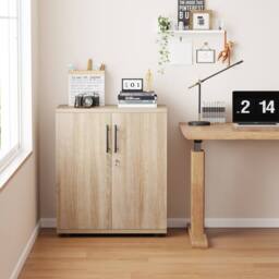 Moderna 2 Door Locking Office Storage Cabinet Wooden Filing Cupboard Oak in Brown - thumbnail 8