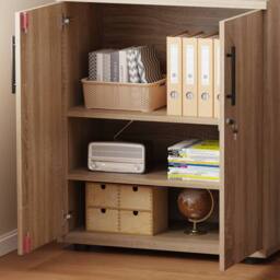 Moderna 2 Door Locking Office Storage Cabinet Wooden Filing Cupboard Oak in Brown - thumbnail 2