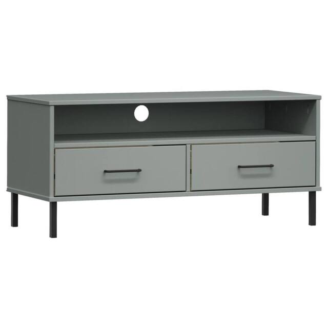 Berkfield Home TV Cabinet with Metal Legs Grey Solid Wood Pine OSLO - image 1