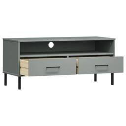 Berkfield Home TV Cabinet with Metal Legs Grey Solid Wood Pine OSLO - thumbnail 5