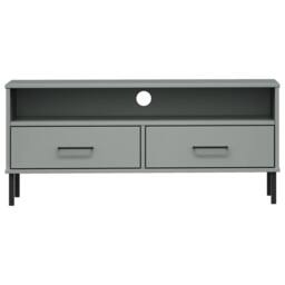 Berkfield Home TV Cabinet with Metal Legs Grey Solid Wood Pine OSLO - thumbnail 4