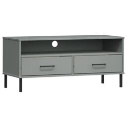 Berkfield Home TV Cabinet with Metal Legs Grey Solid Wood Pine OSLO