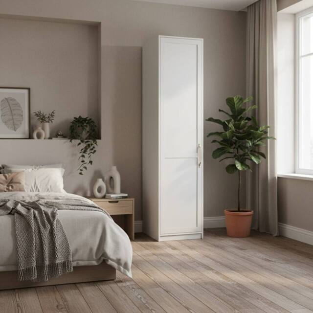 Wyld Haus Kahs White 1 Door Wooden Wardrobe with Brushed Brass Handle - image 1