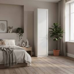 Wyld Haus Kahs White 1 Door Wooden Wardrobe with Brushed Brass Handle