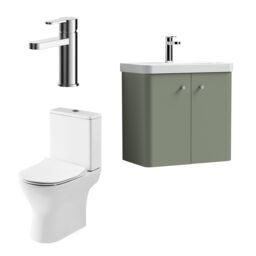 Balterley Wall Hung 2 Door Bathroom Vanity Unit, Tap & Toilet Pack, Green, 579mm in Green - thumbnail 1