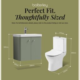 Balterley Wall Hung 2 Door Bathroom Vanity Unit, Tap & Toilet Pack, Green, 579mm in Green - thumbnail 5