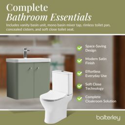 Balterley Wall Hung 2 Door Bathroom Vanity Unit, Tap & Toilet Pack, Green, 579mm in Green - thumbnail 3