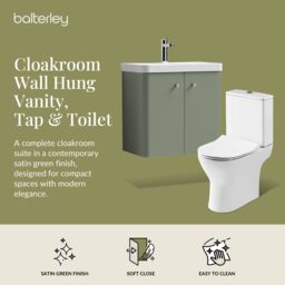 Balterley Wall Hung 2 Door Bathroom Vanity Unit, Tap & Toilet Pack, Green, 579mm in Green - thumbnail 2