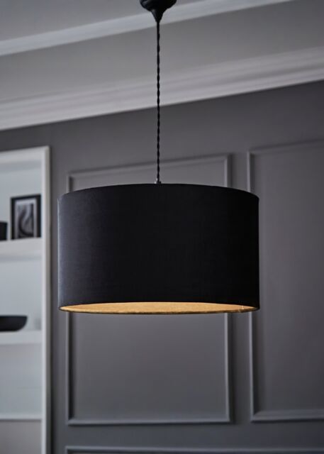 ValueLights Reni Black Velvet Easy Fit Drum Ceiling Lamp Shade - Size: Large - image 1