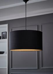 ValueLights Reni Black Velvet Easy Fit Drum Ceiling Lamp Shade - Size: Large