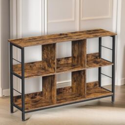 Pirlo Plush Industrial 6 Compartment Book Shelf Rustic Brown Living Room Furniture - thumbnail 4