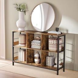 Pirlo Plush Industrial 6 Compartment Book Shelf Rustic Brown Living Room Furniture - thumbnail 1