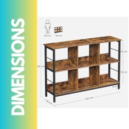 Pirlo Plush Industrial 6 Compartment Book Shelf Rustic Brown Living Room Furniture - thumbnail 5