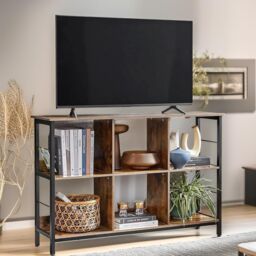 Pirlo Plush Industrial 6 Compartment Book Shelf Rustic Brown Living Room Furniture - thumbnail 3