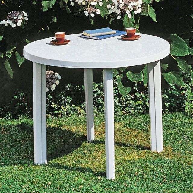 EONLION 90cm Round Outdoor Bistro Drinks Table Plastic Garden Patio Dining in White - image 1