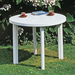 EONLION 90cm Round Outdoor Bistro Drinks Table Plastic Garden Patio Dining in White - thumbnail 1