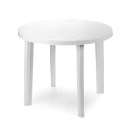 EONLION 90cm Round Outdoor Bistro Drinks Table Plastic Garden Patio Dining in White - thumbnail 4