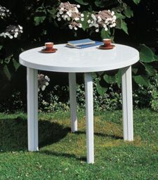 EONLION 90cm Round Outdoor Bistro Drinks Table Plastic Garden Patio Dining in White - thumbnail 5