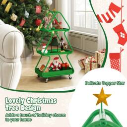 Costway Christmas Tree Storage Cart 3-Tier Rolling Xmas Cart w/Topper Star in Green - thumbnail 8