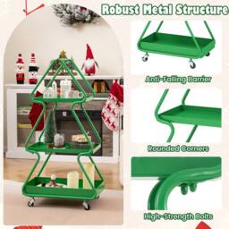 Costway Christmas Tree Storage Cart 3-Tier Rolling Xmas Cart w/Topper Star in Green - thumbnail 6