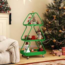 Costway Christmas Tree Storage Cart 3-Tier Rolling Xmas Cart w/Topper Star in Green - thumbnail 4