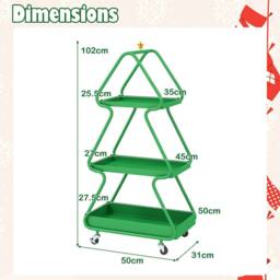 Costway Christmas Tree Storage Cart 3-Tier Rolling Xmas Cart w/Topper Star in Green - thumbnail 2