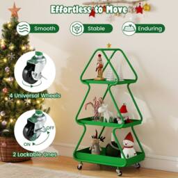Costway Christmas Tree Storage Cart 3-Tier Rolling Xmas Cart w/Topper Star in Green - thumbnail 9
