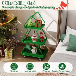 Costway Christmas Tree Storage Cart 3-Tier Rolling Xmas Cart w/Topper Star in Green - thumbnail 7