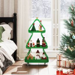 Costway Christmas Tree Storage Cart 3-Tier Rolling Xmas Cart w/Topper Star in Green - thumbnail 5