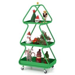 Costway Christmas Tree Storage Cart 3-Tier Rolling Xmas Cart w/Topper Star in Green - thumbnail 3