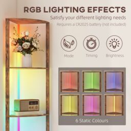 HOMCOM RGB LED Floor Lamp with Shelves & Remote Control for Living Room in Dark Brown - thumbnail 4