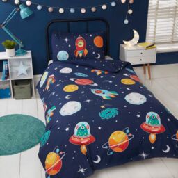Rapport Home Space & Aliens Glow in the Dark Duvet Cover Set with Pillowcase in Navy - Size: Double - thumbnail 1