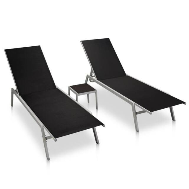Berkfield Home Sun Loungers 2 pcs with Table Steel & Textilene Black - image 1