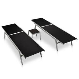 Berkfield Home Sun Loungers 2 pcs with Table Steel & Textilene Black - thumbnail 2